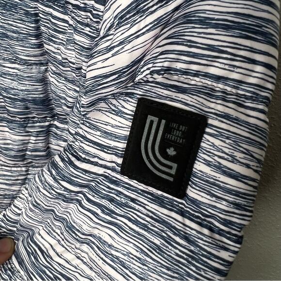 New Lole x Allied Feather and Down Purple & Blue Striped Jacket Womens size S - Picture 5 of 10